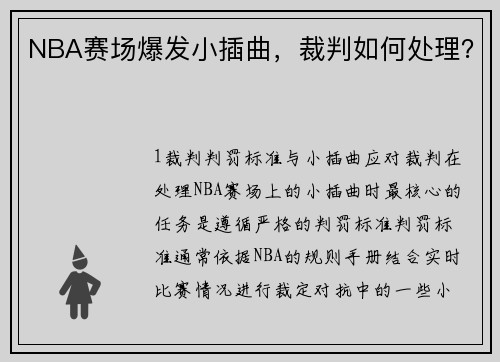 NBA赛场爆发小插曲，裁判如何处理？